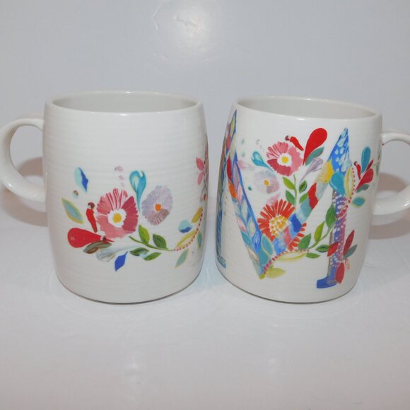 Set 2 Anthropologie Petal Palette Monogram mug Letter M Starla M Hoffman Coffee - Picture 3 of 8